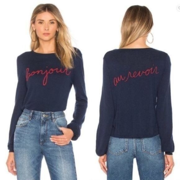 JOIE BONJOUR AU REVOIR WOOL EMBROIDERED SWEATER S - Picture 1 of 10